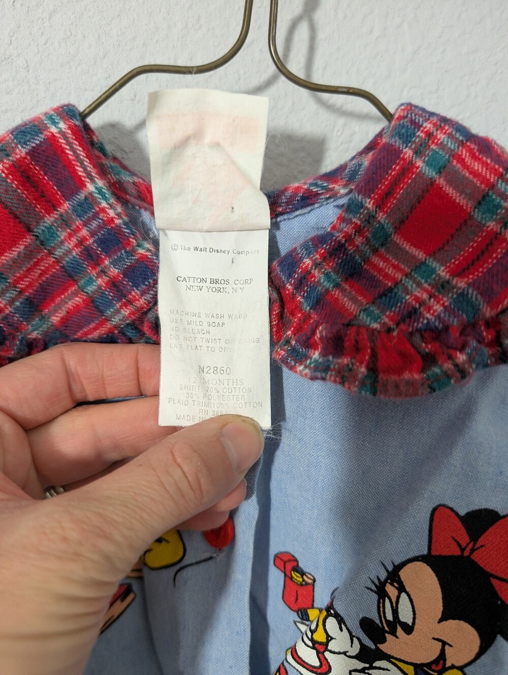 Vintage Mickey's Stuff Minnie and Mickey Art Plaid Collar Shirt Sz 12 mon - Picture 3 of 5